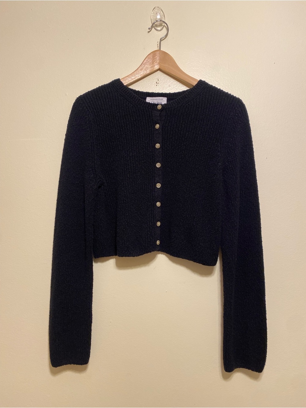 & Other Stories Black Button-Front Cropped Cardigan. Size L